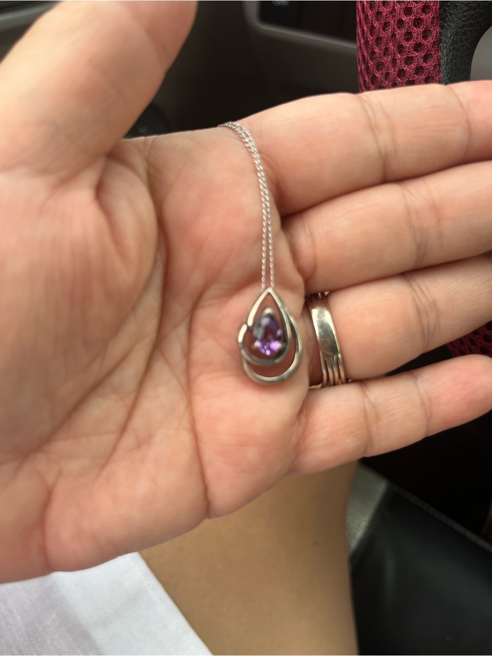 Sterling Silver Teardrop Pendant Necklace with Purple Gem